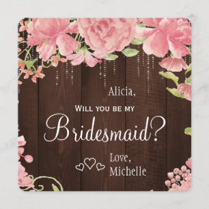 Invitation Serez-vous ma serveuse d'honneur chic floral rusti
