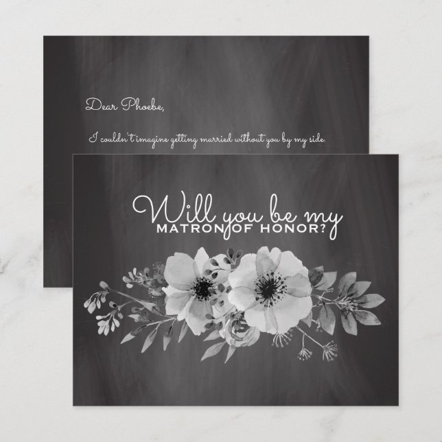Invitation Serez-vous ma témoin | Fleurs sur tableau noir (Devant / Derrière)