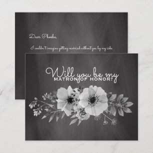 Invitation Serez-vous ma témoin   Fleurs sur tableau noir