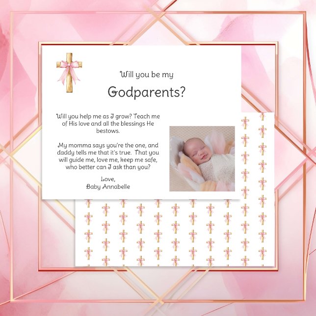 Invitation Serez-vous mes parrain et marraine Coquette Croix  (Créateur téléchargé)