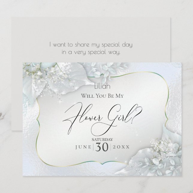 Invitation Serez-Vous Mon Flower Icy Blue Shimmer (Devant / Derrière)