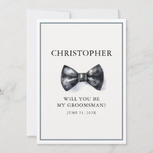 Invitation Serez-Vous Mon Groomsman Black Watercolor Bow Crav