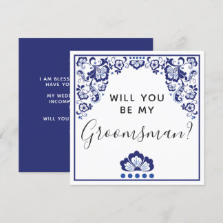 Invitation Serez-Vous Mon Groomsman ? Delft Blauw Delft Blue