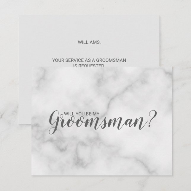 Invitation Serez-Vous Mon Groomsman ? Élégant script en marbr (Devant / Derrière)