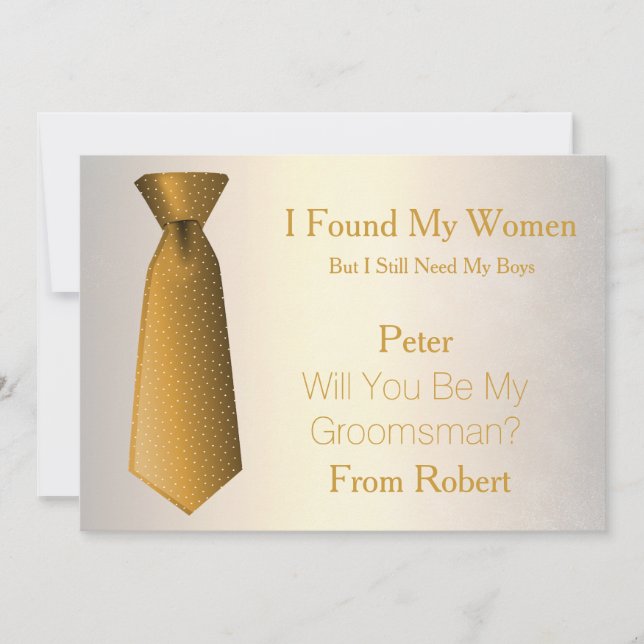 Invitation Serez-Vous Mon Groomsman Gold & White Cravate (Devant)