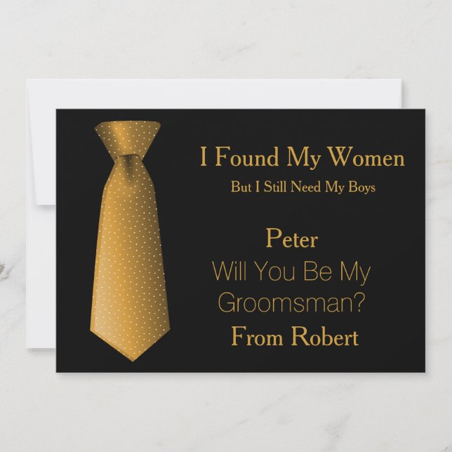 Invitation Serez-Vous Mon Groomsman Gold & White Cravate (Devant)
