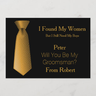 Invitation Serez-Vous Mon Groomsman Gold & White Cravate