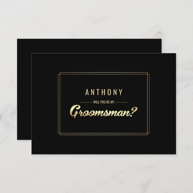 Invitation Serez-vous mon Groomsman ? Mariage d'or noir (Devant / Derrière)