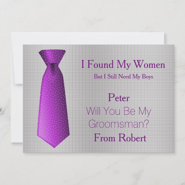 Invitation Serez-Vous Mon Groomsman Purple & White Cravate (Devant)
