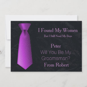 Invitation Serez-Vous Mon Groomsman Purple & White Cravate