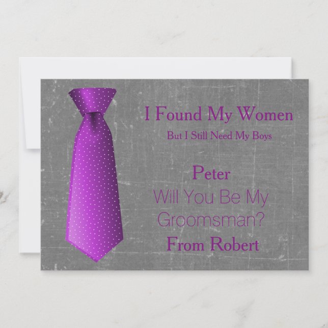 Invitation Serez-Vous Mon Groomsman Purple & White Cravate (Devant)