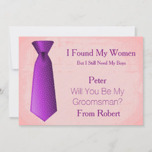 Invitation Serez-Vous Mon Groomsman Purple & White Cravate In
