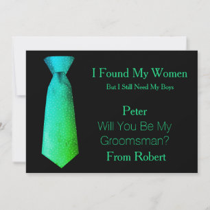 Invitation Serez-Vous Mon Groomsman Turquoise & White Cravate