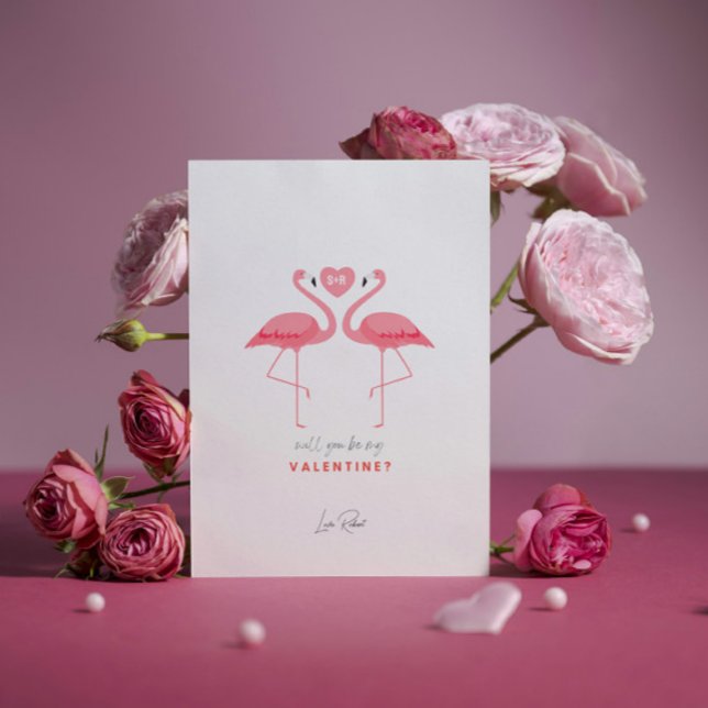 Invitation Serez-Vous Mon Valentin, Flamant rose rose blanc (Créateur téléchargé)