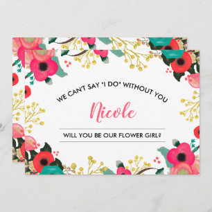 Invitation Serez-vous notre Flower Girl ? Floral moderne