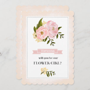 Invitation Serez-vous notre Flower Girl ? Pies roses