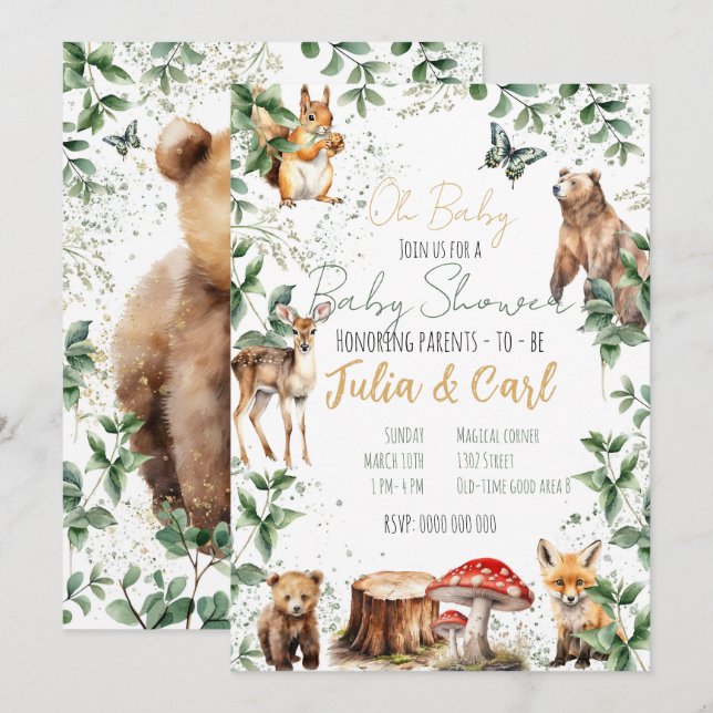 Invitation Série de baby shower en forêt 01  (Devant / Derrière)