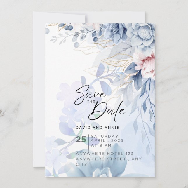 Invitation Série Mariage Élégance Bleue (Devant)