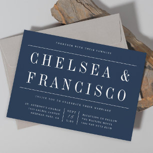 Invitation Série simple Typographie moderne Marine Mariage bl