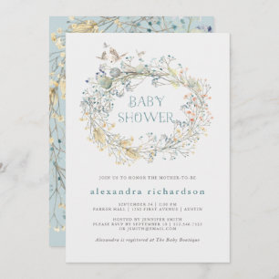 Invitation Serment Fleur sauvage à papillon Baby shower