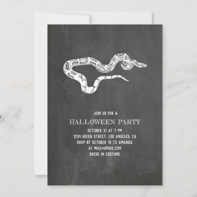 Invitation serpent vintage. Soirée d'Halloween sur Chalkboard (Devant)