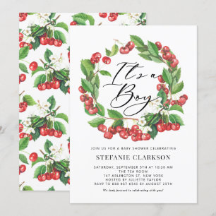 Invitation Serre de cerises rouges rustique C'est un Baby sho