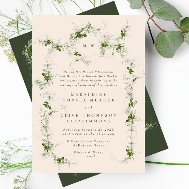 Invitation Serre de crème Eucalyptus | Mariage Monogramme ver (Créateur téléchargé)