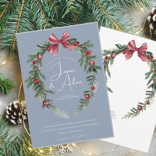 Invitation Serre de Noël Dusty Bleu Mariage de fête d'hiver (Créateur téléchargé)