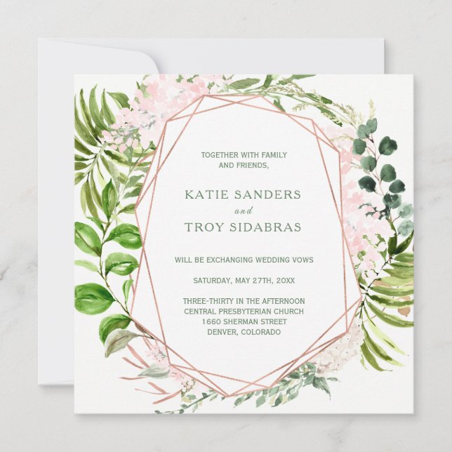 Invitation Serre de verdure tropicale aux fleurs roses (Devant)
