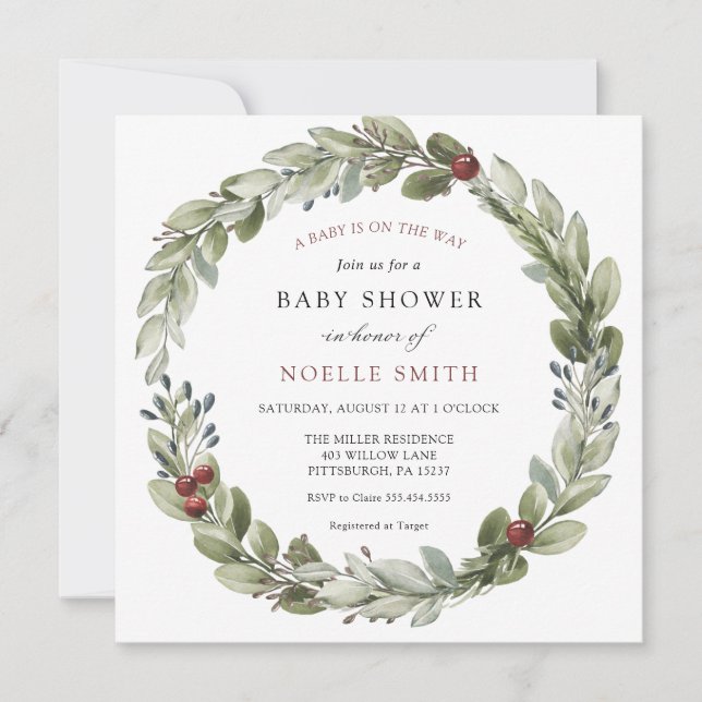 Invitation Serre d'hiver avec Baby shower Holly Berries (Devant)