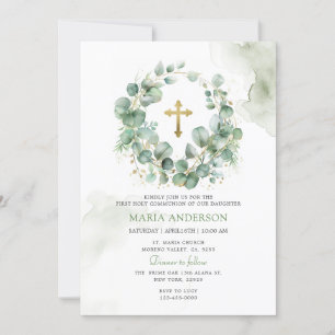 Invitation Serre Eucalyptus Verdure Première Communion Sainte