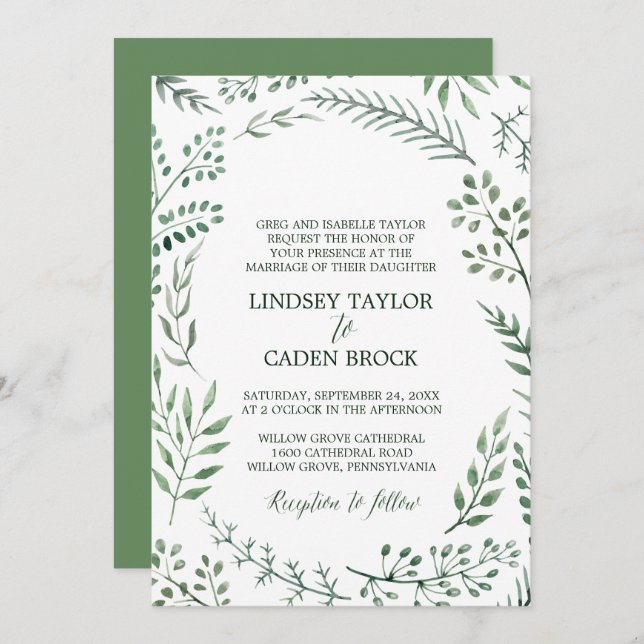 Invitation Serre rustique avec Feuilles verts Mariage officie (Devant / Derrière)
