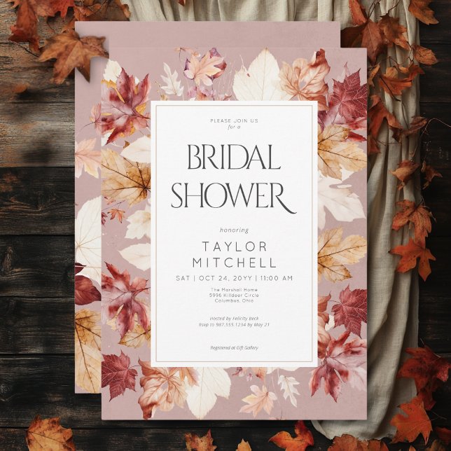 Invitation Serre rustique de l'automne Feuilles de vin Fête d (Rustic Wreath of Fall Leaves Wine Bridal Shower Invitation)