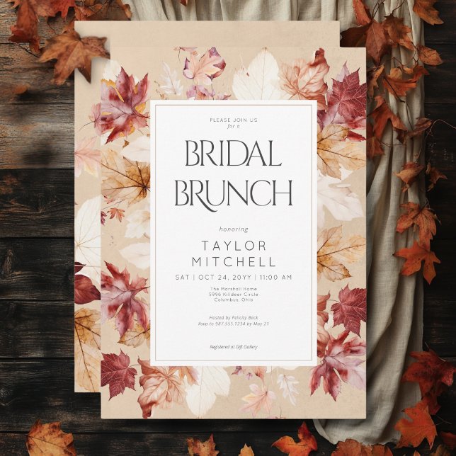 Invitation Serre Rustique de l'automne Feuilles Tan Brunch nu (Rustic Wreath of Fall Leaves Tan Bridal Brunch Invitation)