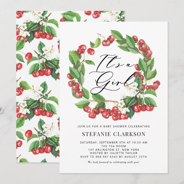 Invitation Serres rouges rustiques de cerises C'est un Baby s (Devant / Derrière)