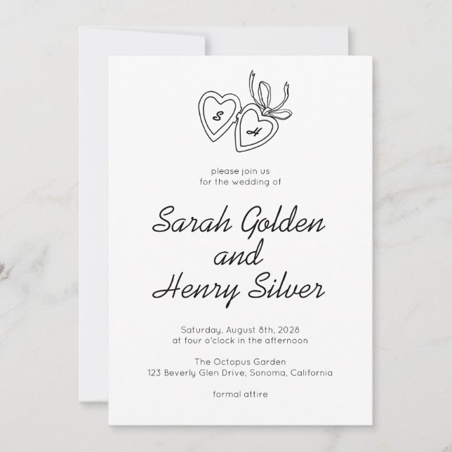 Invitation Serrure de coeur Whimsical Doodle Croquis moderne  (Devant)