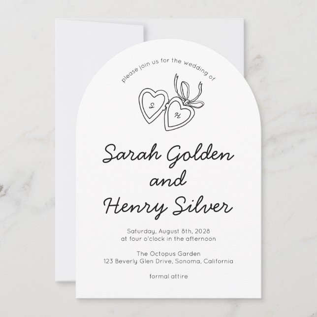 Invitation Serrure de coeur Whimsical Doodle Croquis moderne  (Devant)