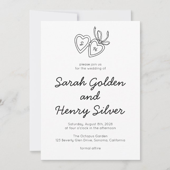 Invitation Serrure de coeur Whimsical Doodle Croquis moderne  (Devant)