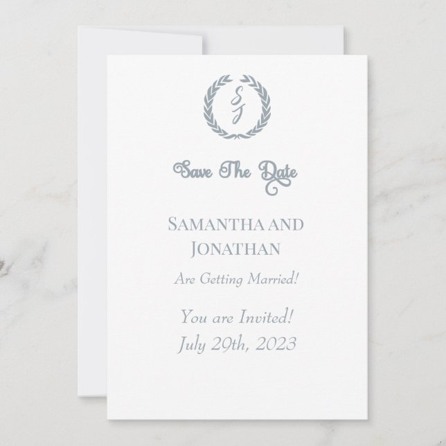 Invitation Serrure de monogramme bleu Dusty Enregistrer la ca (Devant)