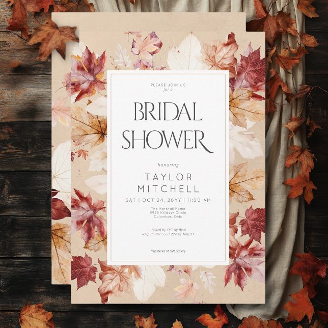 Invitation Serrure rustique de l'automne Feuilles Tan Fête de (Rustic Wreath of Fall Leaves Tan Bridal Shower Invitation)