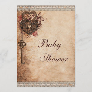 Invitation Serrure vintage de coeurs et baby shower neutre