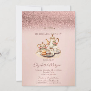 Invitation Service à thé Rose Gold Glitter Retraite