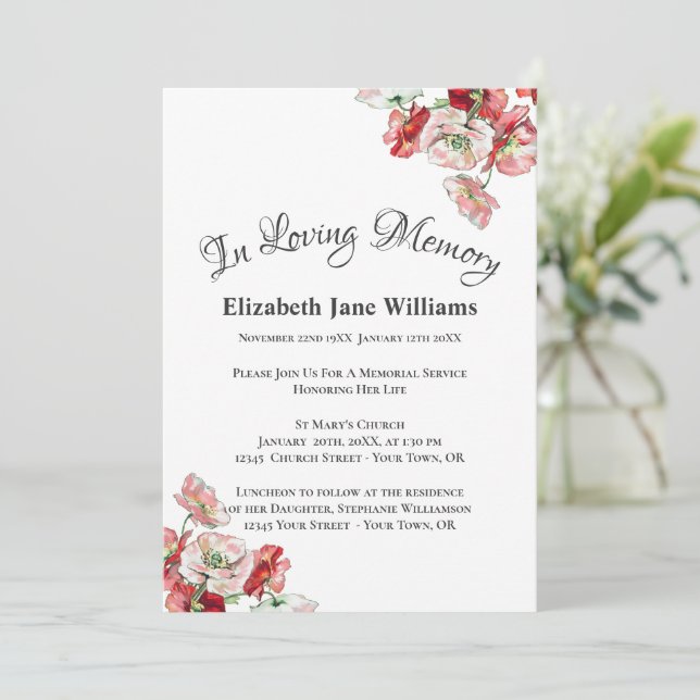 Invitation Service commémoratif Célébration de la vie | Poppy (Debout devant)