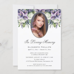 Invitation Service commémoratif de photos florales violettes