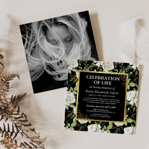 Invitation Service commémoratif   Élégante photo funéraire