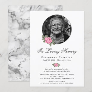 Invitation Service commémoratif en marbre rose floral