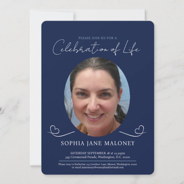 Invitation Service commémoratif funérailles coeur ovale photo (Devant)