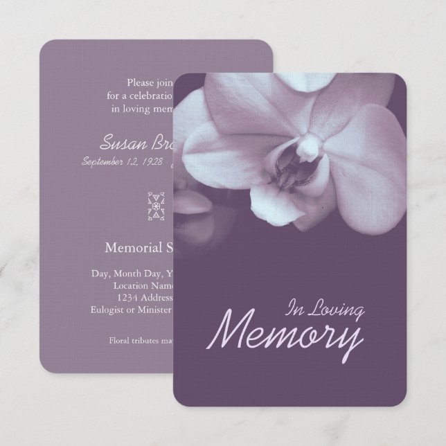 Invitation Service commémoratif funéraire en mémoire d'amour (Devant / Derrière)