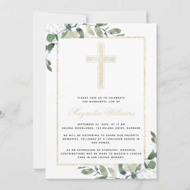 Invitation Service commémoratif Gold Cross Eucalyptus (Devant)