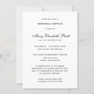 Invitation Service commémoratif Noir Blanc Élégant funéraille
